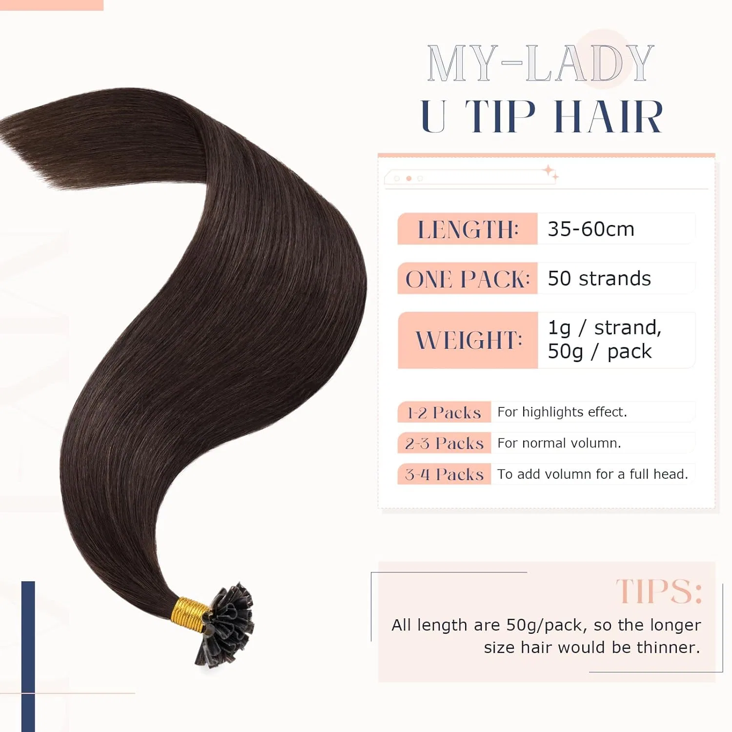 Наращивание волос MY-LADY Real Hair Extensions 60 см My-Lady, 2-02 Dark Brown — фото 2