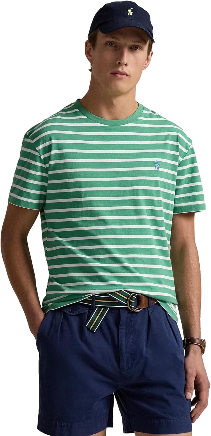 Мужская футболка POLO RALPH LAUREN из хлопкового джерси с круглым вырезом, Rl Striped Raft Green — фото 2
