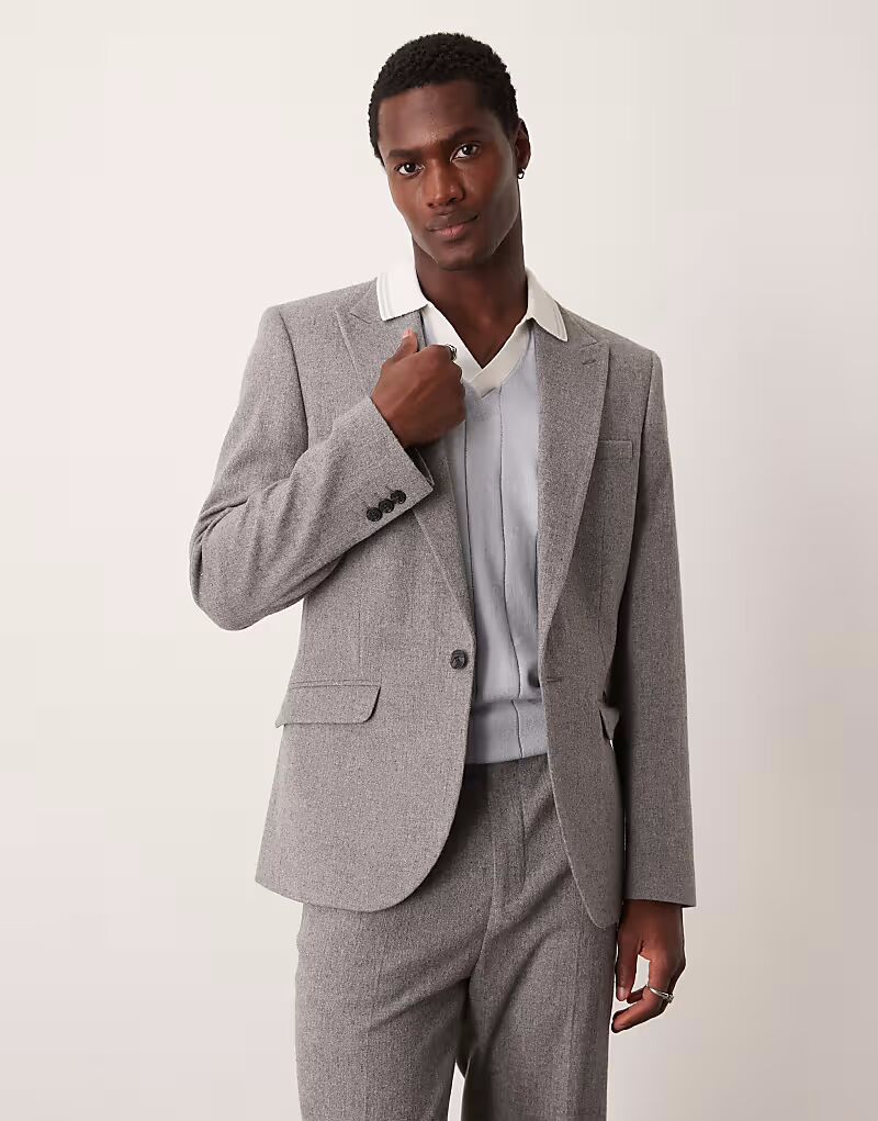 

Узкий пиджак ASOS DESIGN из шерсти серой фланели