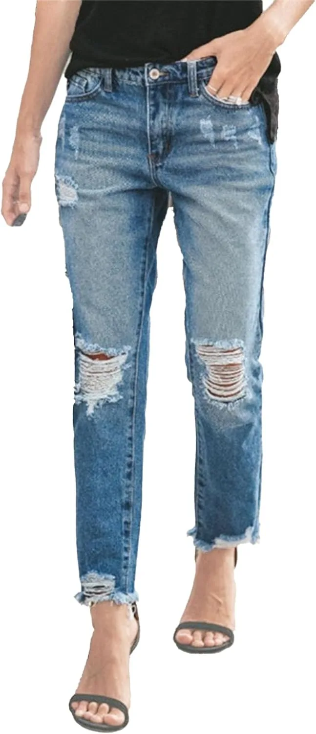 

Женские рваные джинсы Business Casual, свободный крой, эластичные, высокая талия, прямые