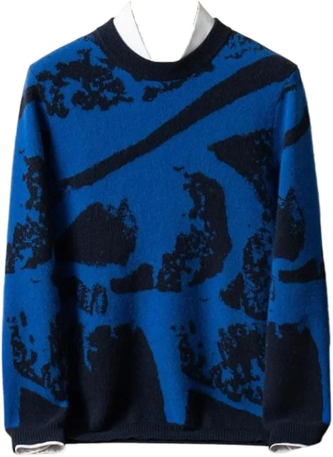 

Мужской свитер 100% cashmere круглый вырез двойной толщины свободная вязка пуловер цветной блокинг