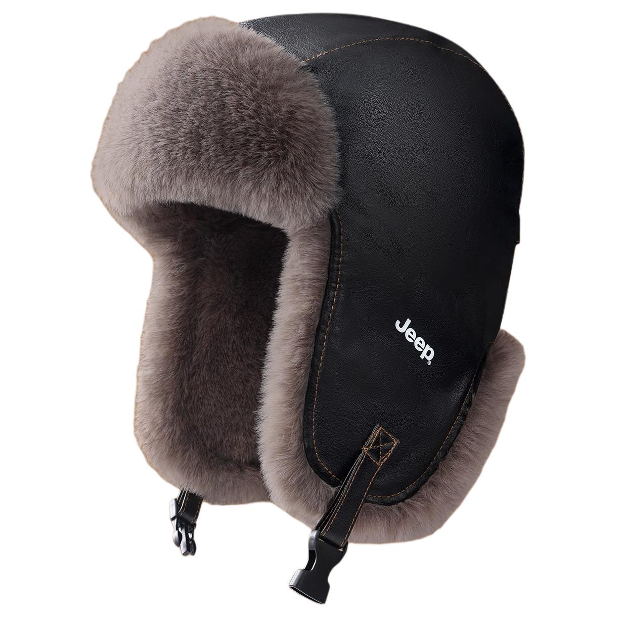

Кожаная шапка-ушанка для мужчин Jeep, черный[below zero cold-resistant thermal]