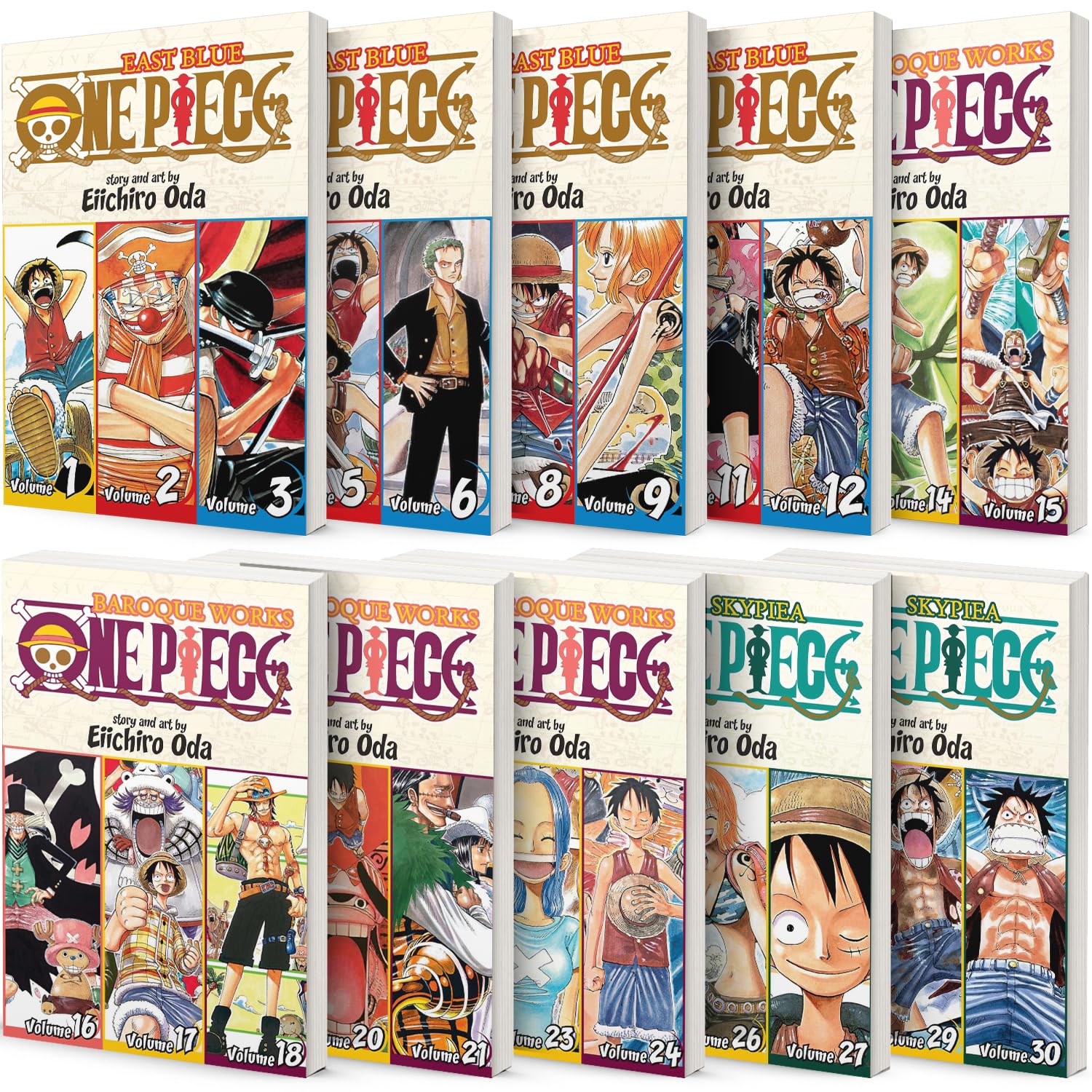 

One Piece 3-in-1 Edition 10-book Manga Set 1-10: Vol. 1-30 by Eiichiro Oda (Viz Media)