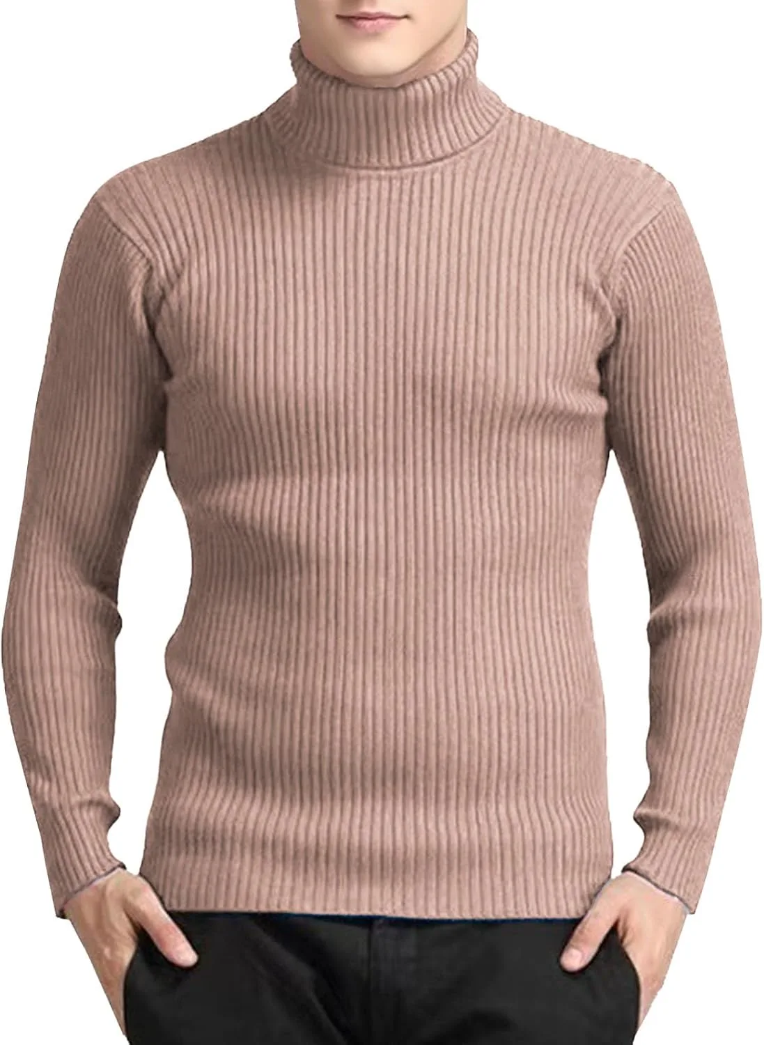 

Мужской ребристый свитер slim fit с воротником-гольф