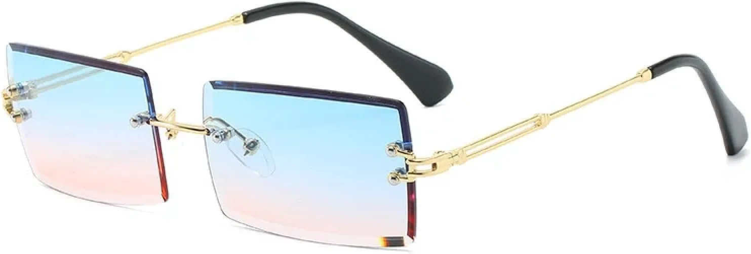 

Популярные модные солнцезащитные очки без оправы прямоугольной формы для женщин и мужчин, из сплава, с защитой от УФ-излучения UV400 TVTBBVV, Gold-blue Pink