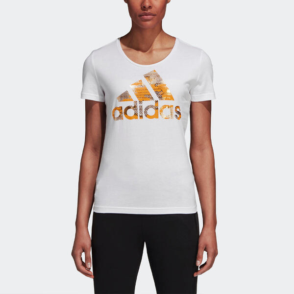 Футболка с металлическим логотипом тренировочные с коротким рукавом Adidas, белый — фото 3