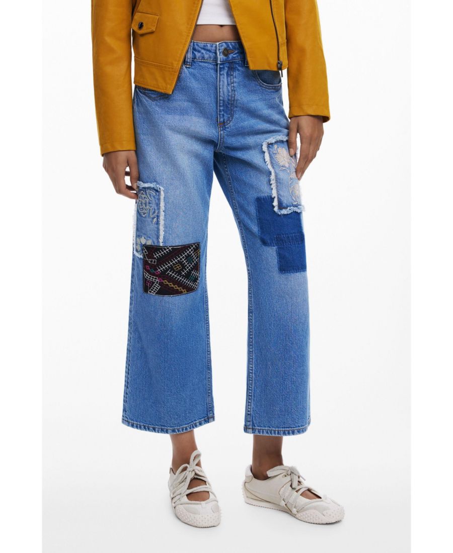 

Женские укороченные джинсы с нашивками Desigual, Medium blue