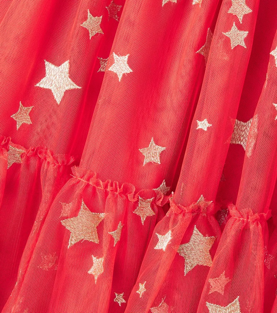 Платье из тюля с вышивкой Ditsy Stars Stella McCartney Kids, красный — фото 2