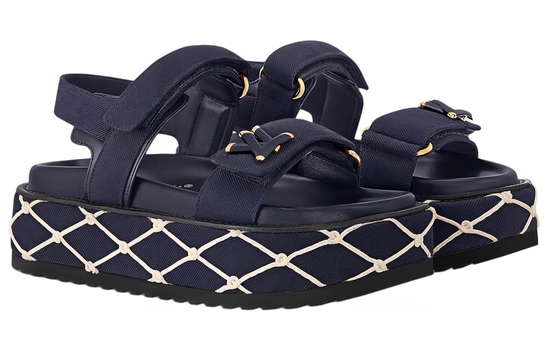 LOUIS VUITTON Сандалии Sunset One Strap на каблуке 5 см, женские, темно-синие — фото 3