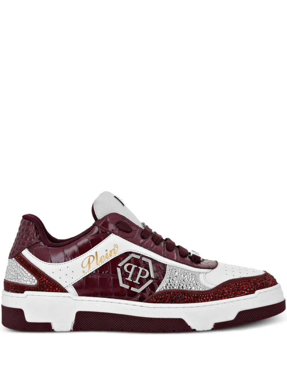 

Кроссовки Mix с тиснением под кожу крокодила Philipp Plein, красный