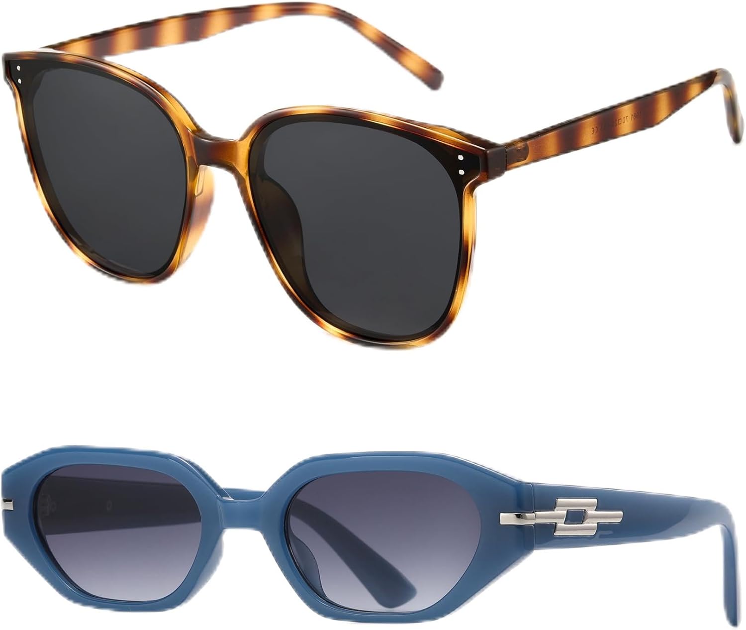 

Комплект из двух солнцезащитных очков Cyxus для женщин, модная оправа «кошачий глаз», защита от УФ-излучения, для путешествий на открытом воздухе (черепаховая оправа + темно-синий), Grey