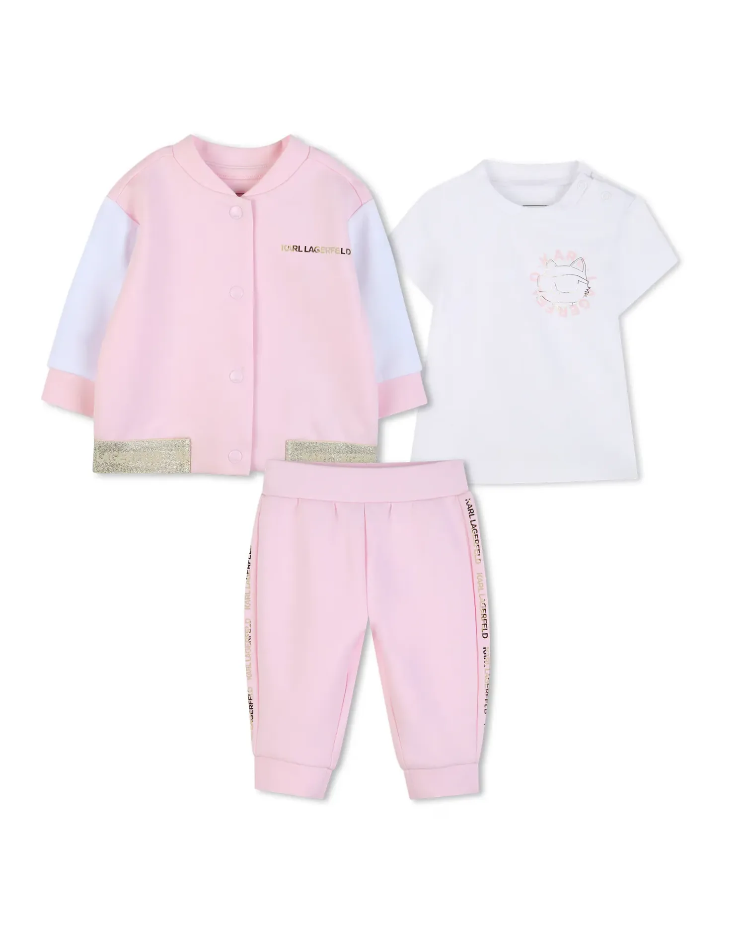 Геометрический комплект для девочки из хлопка Karl Lagerfeld Kids, белый