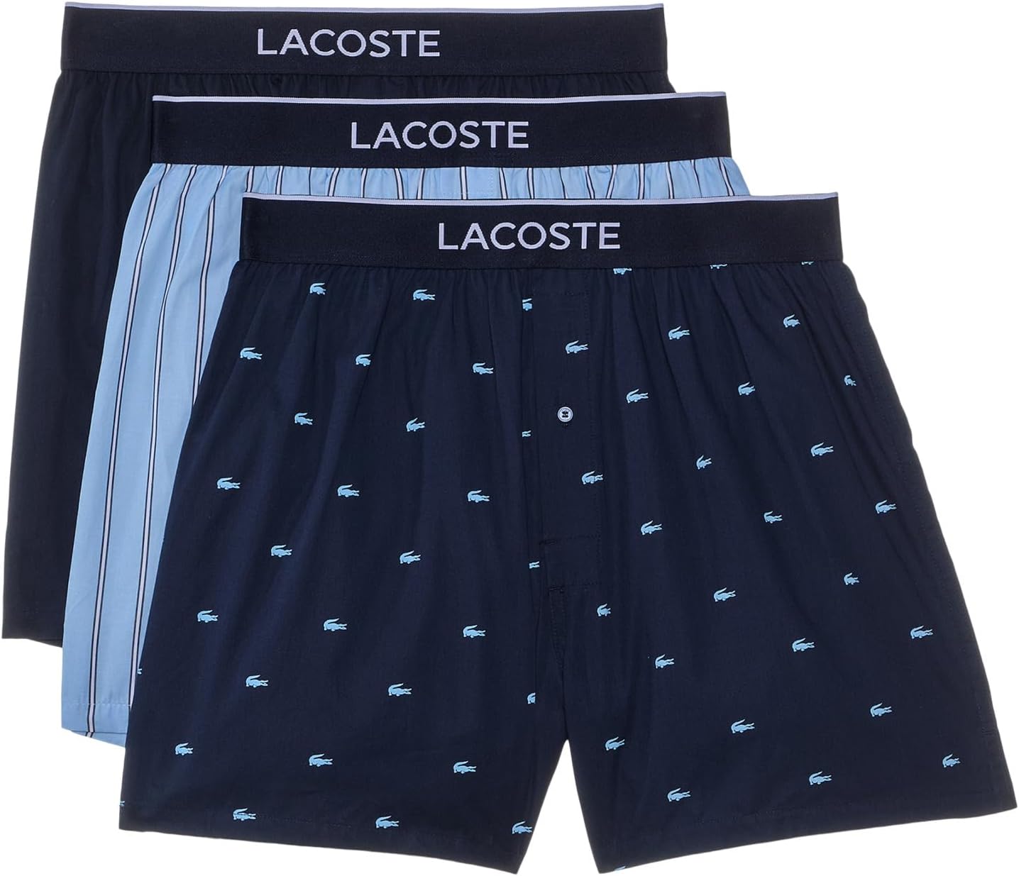 

Боксеры Lacoste 100% Cotton Mini Croc Print Boxers 3-pack, цвет Navy Blue/Light Blue