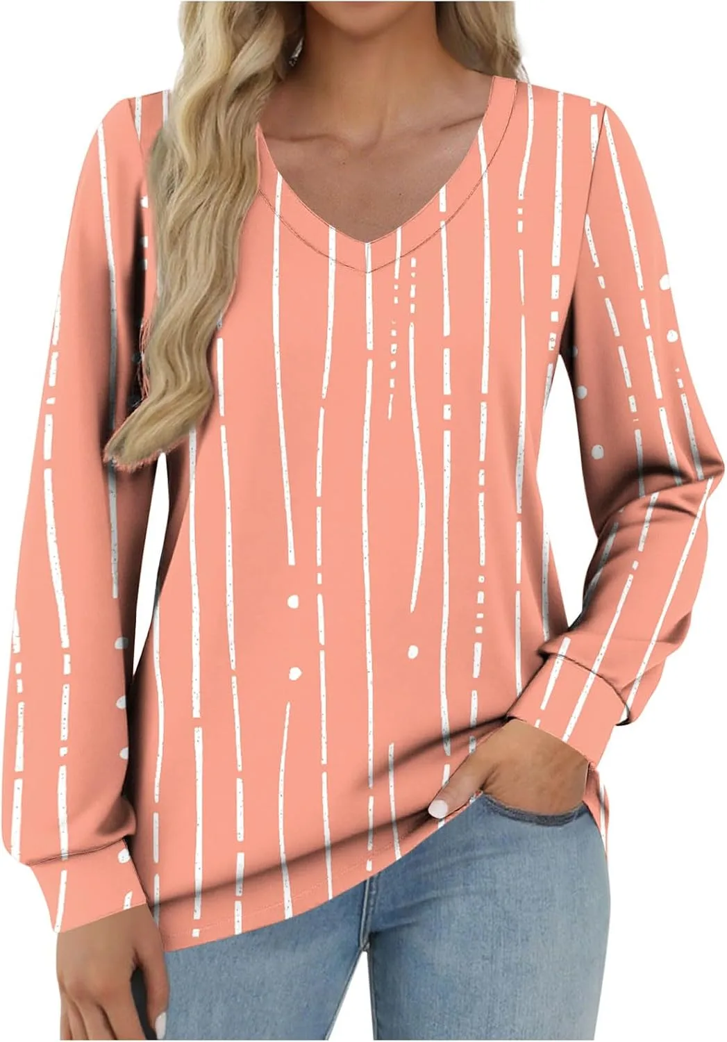 

Туника с длинным рукавом и V-образным вырезом Casual Print