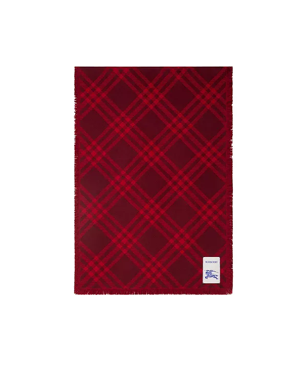 

Широкий клетчатый шерстяно-шелковый шарф Burberry, красный