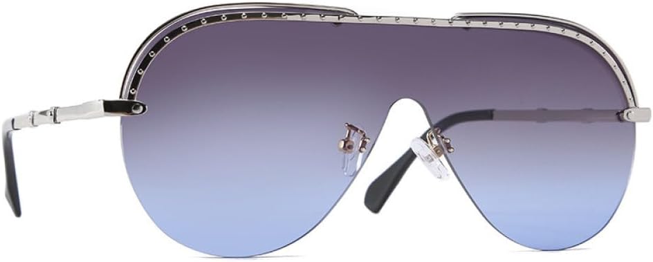 

Большие солнцезащитные очки-полуободковая оправа для мужчин и женщин, модные, с заклепками, с одной линзой, защита от УФ-излучения UV400, винтажные очки MTZJH, C7 Gray Blue