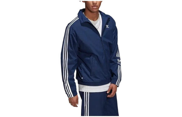 Куртка Men's adidas originals Logo Printing Side Classic Zipper Stand Collar Sports Jacket Autumn Blue, синий — фото 3