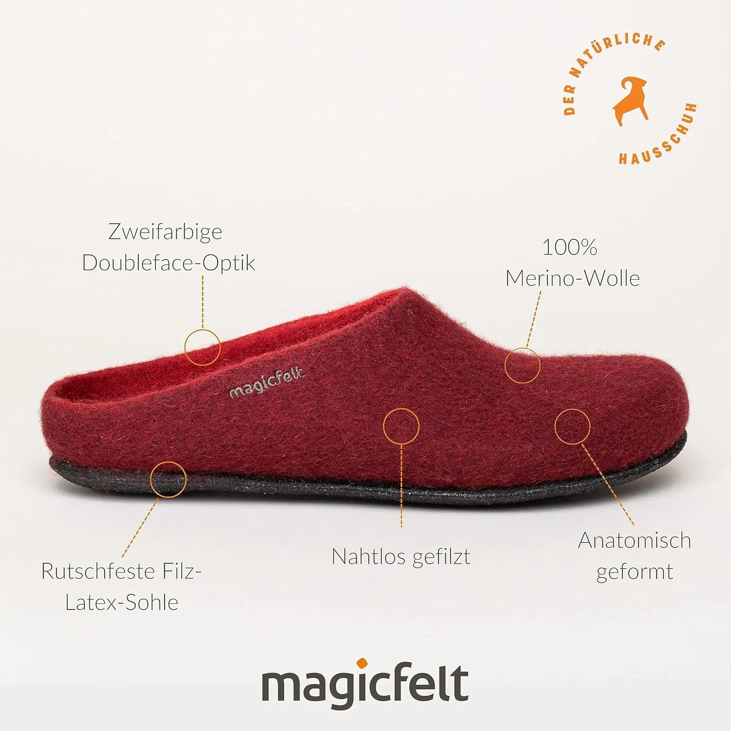 Тапочки MagicFelt AN 709 из чистой натуральной шерсти для мужчин и женщин - нескользящие и анатомической формы, Chianti — фото 3