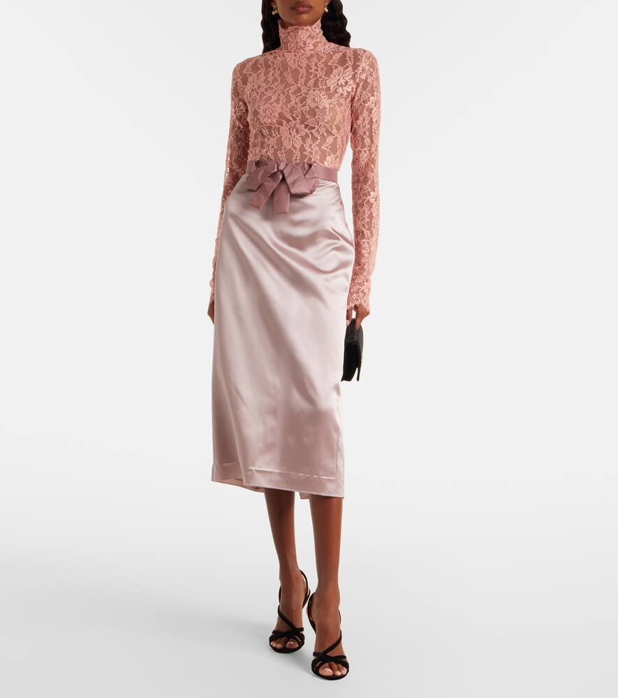 Юбка миди из сатина с бантом Valentino, Mauve/Antique Rose — фото 2