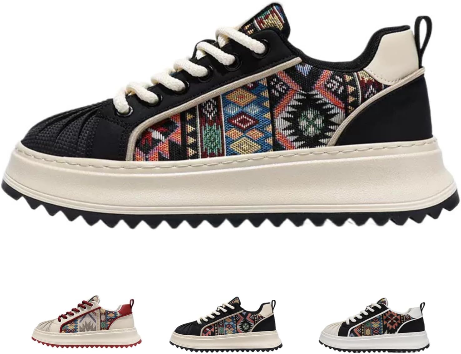 

MACEFIL Fashion 2.16 Мужские массивные кроссовки на высокой платформе Ретро Y2K с цветочным принтом Модные повседневные кроссовки для прогулок уличная обувь, черный/бежевый