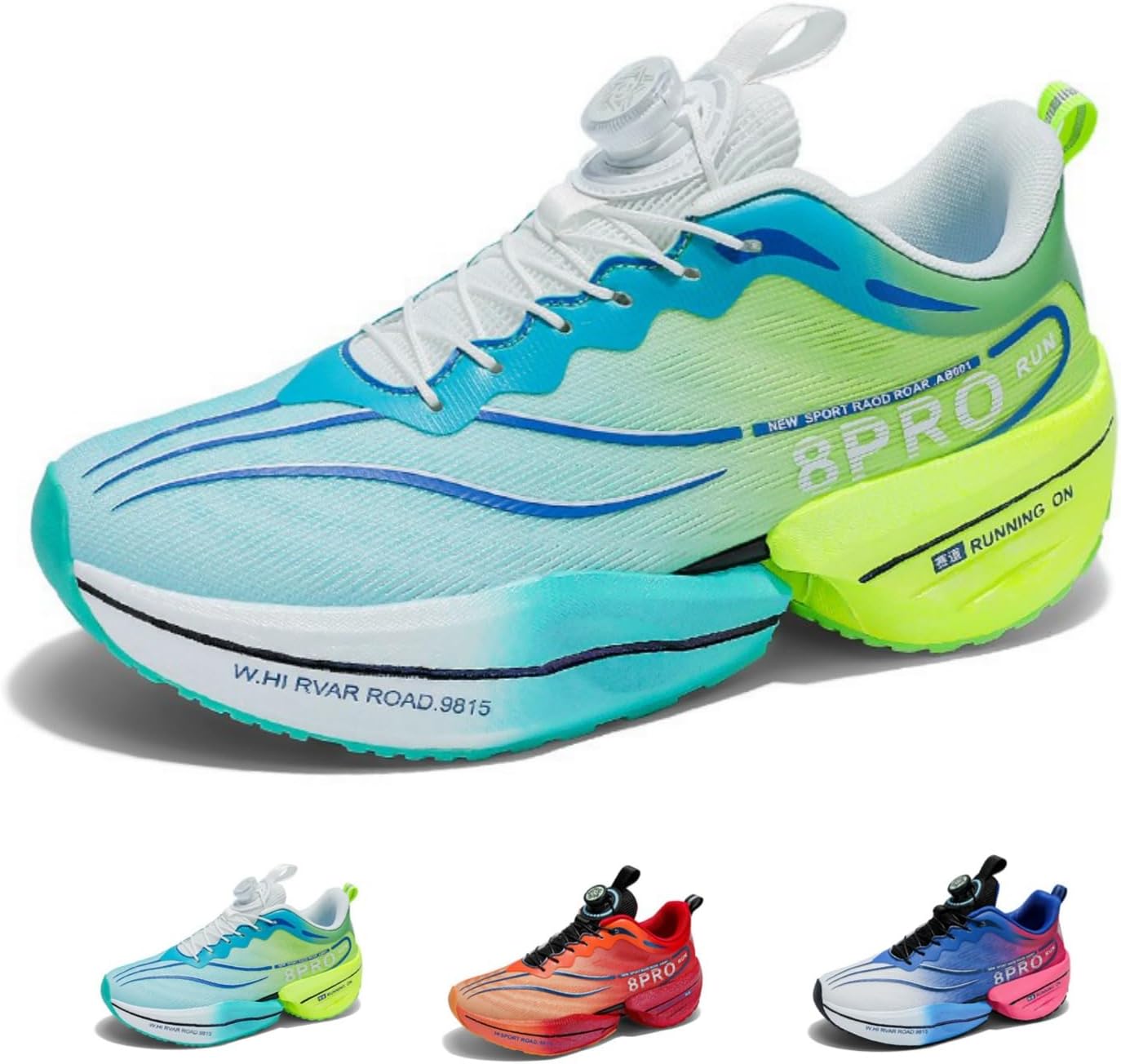 

Мужские беговые кроссовки для марафона с карбоновой пластиной, толстой амортизирующей подошвой, профессиональные, дышащие, легкие спортивные кеды Macefil, синий/зеленый