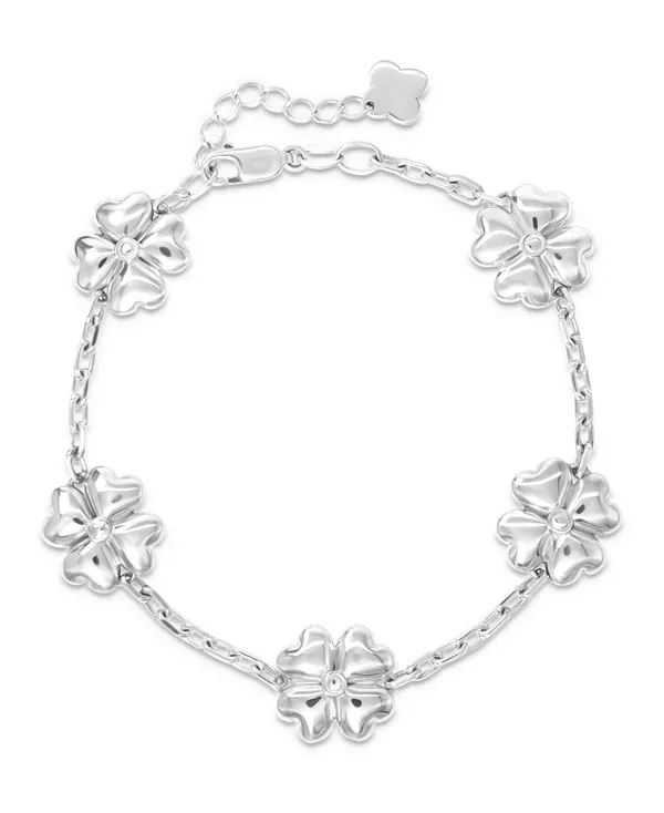 

Браслет-Цепочка с пятью сердечками-клеверами из стерлингового серебра, 7,0 дюймов (увеличение до 8,0 дюймов) Devata, silver