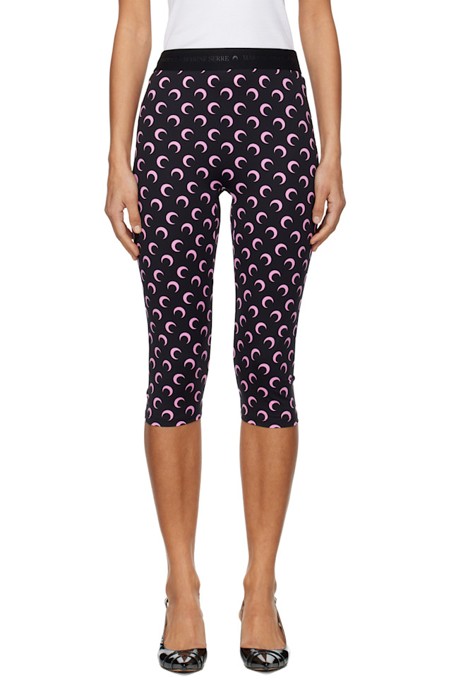 

Marine Serre Черные леггинсы-капри из переработанного трикотажа с лунным рисунком