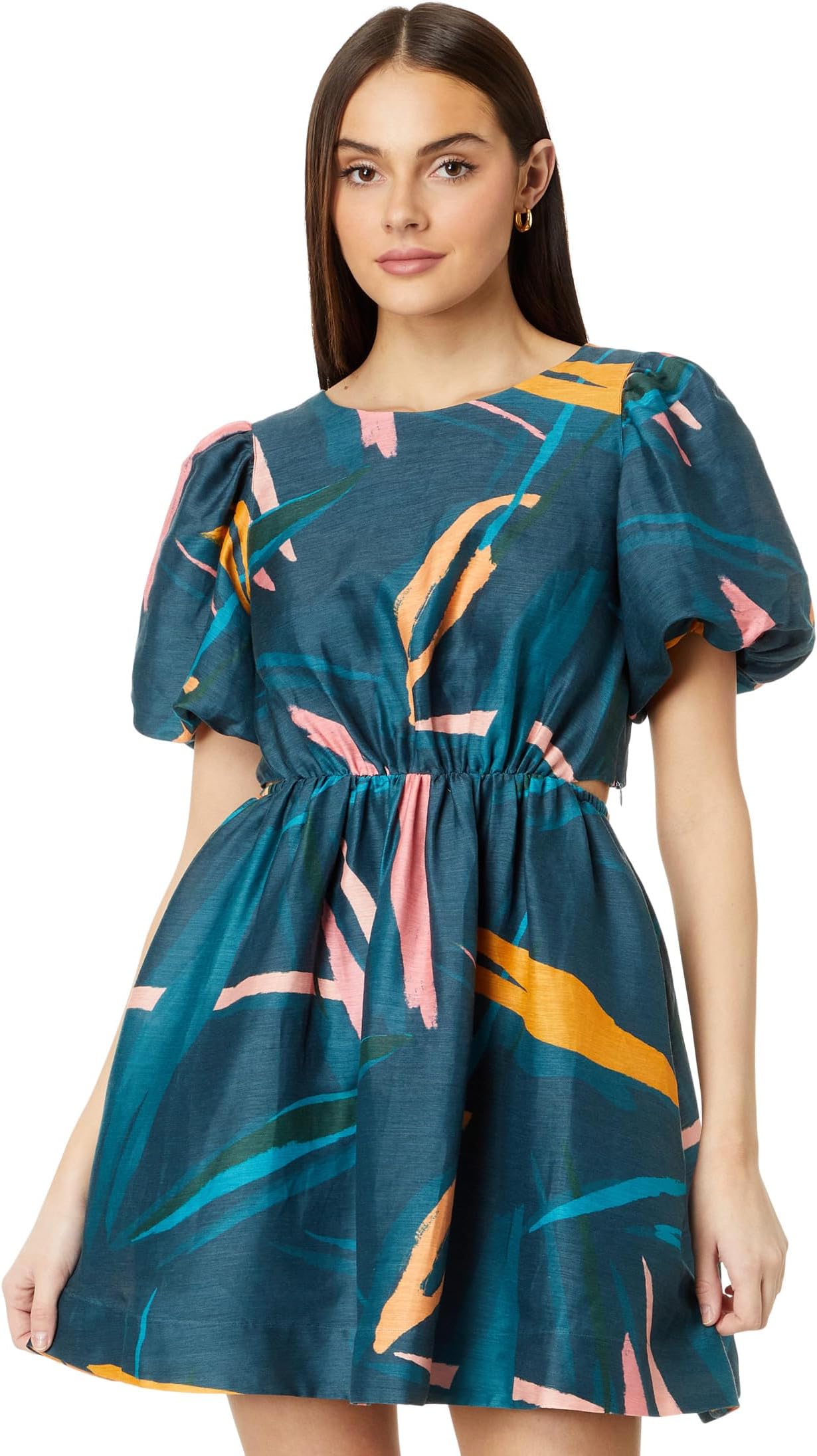 

Платье Vineyard Vines Puff Sleeve Cutout Dress, цвет Tropical Abstract- Blue