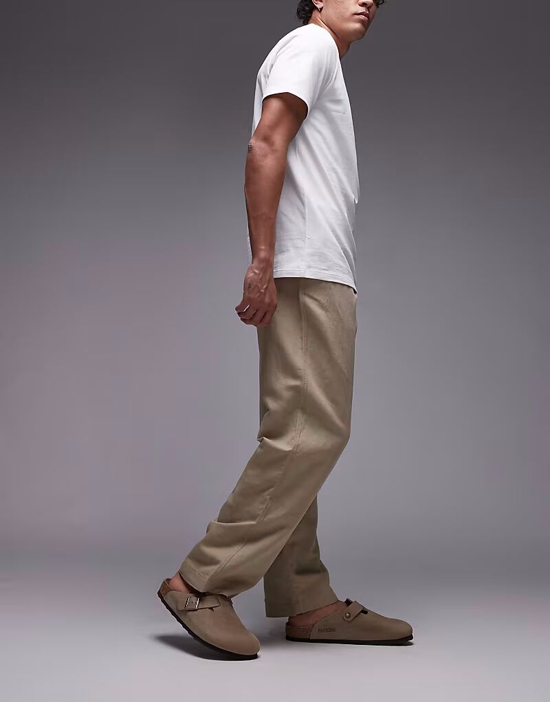 

Брюки прямого кроя из смеси льна Mango бежевого цвета