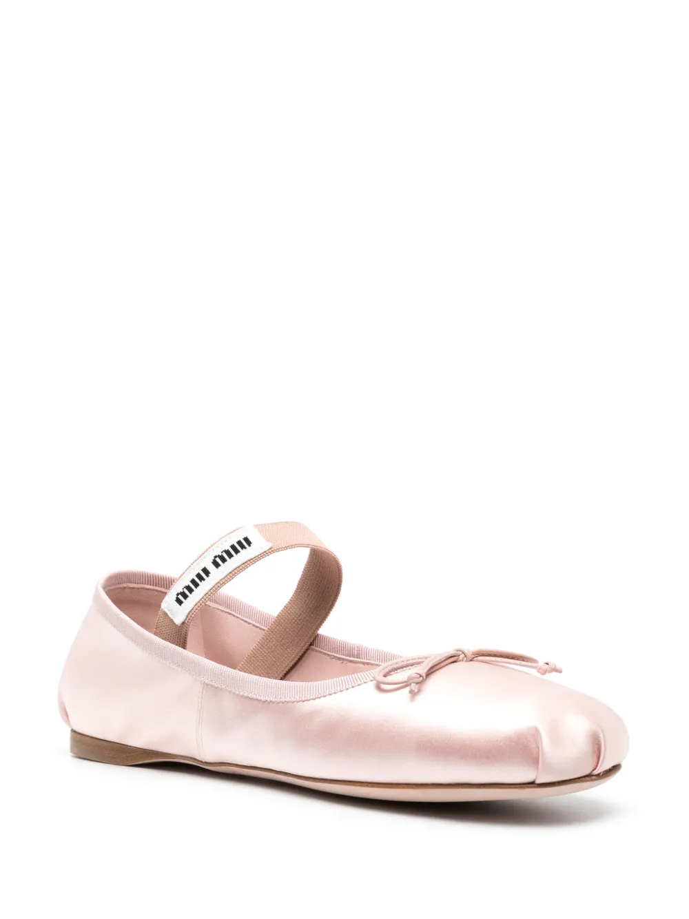 Атласные балетки с нашивкой-логотипом MIU MIU, розовый — фото 2