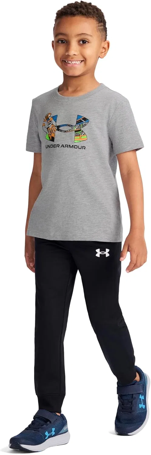 Детская спортивная футболка Under Armour с коротким рукавом и графическим принтом, легкая и дышащая, свободного кроя, Mod Gray Football — фото 4