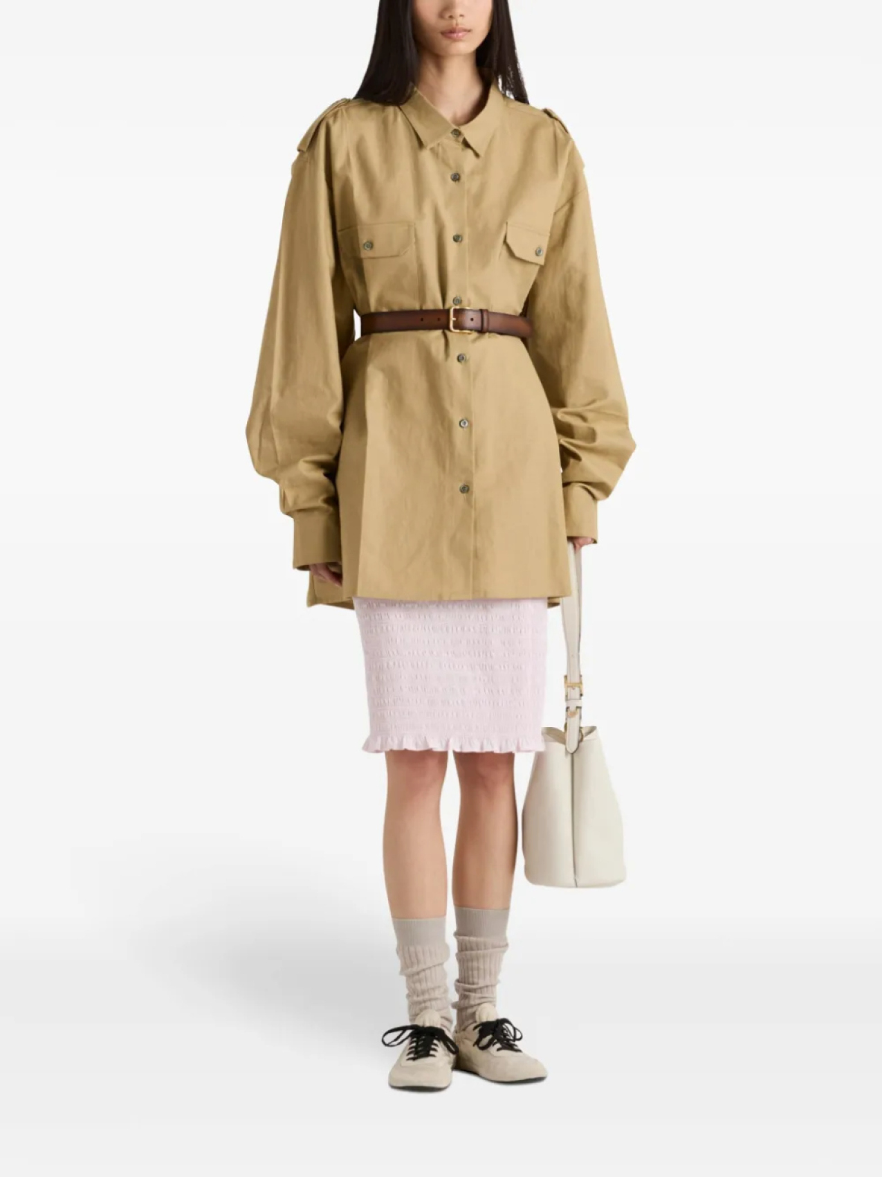Рубашка свободного кроя Prada из хлопка, нейтральный — фото 2