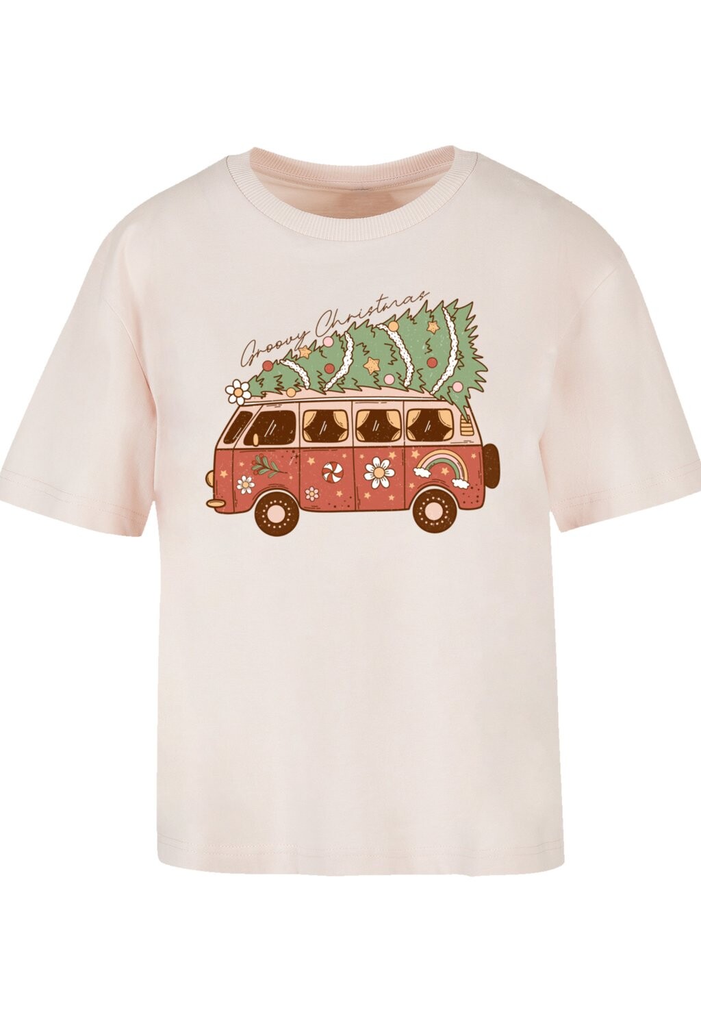 

Футболка с принтом GROOVY CHRISTMAS CAMPER VAN F4NT4STIC, розовый