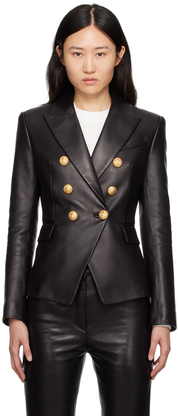 

Черная кожаная куртка с 6 пуговицами Balmain
