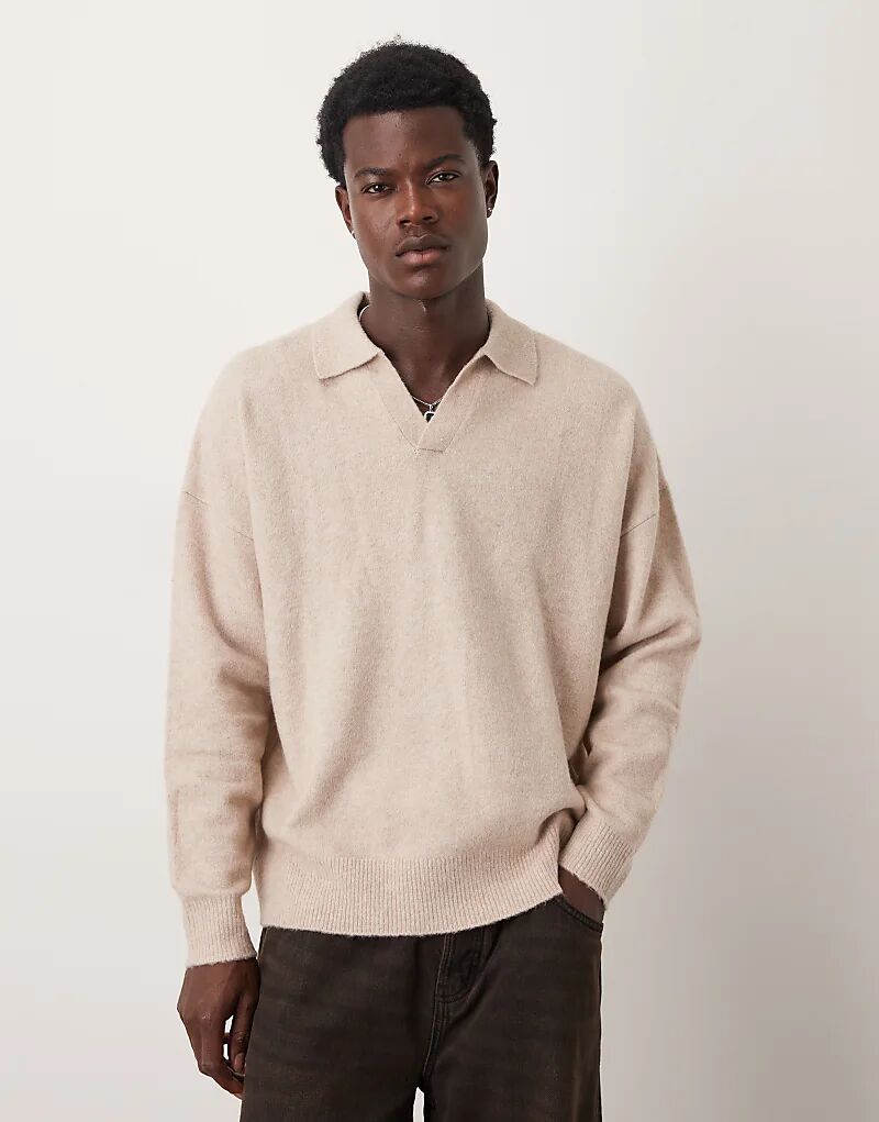 

Свободный свитер с ворсованной вязкой и вырезом на горловине ASOS DESIGN цвета «песок»