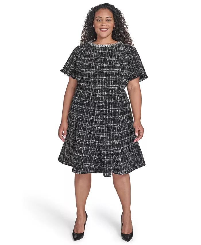 

Платье из твида больших размеров с расклешенным лифом Eliza J