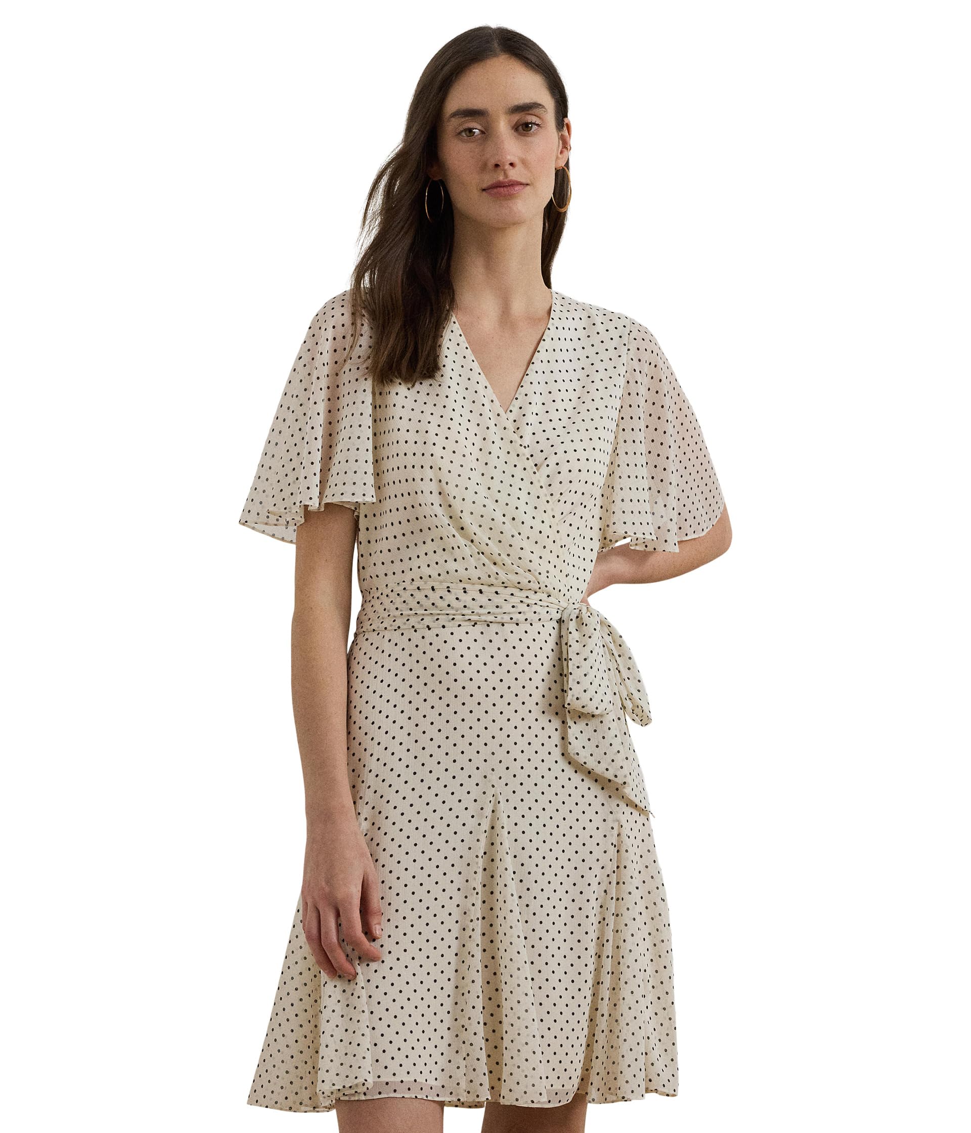 

Платье Lauren Ralph Lauren Polka Dot Georgette Surplice Dress, Cream/Black