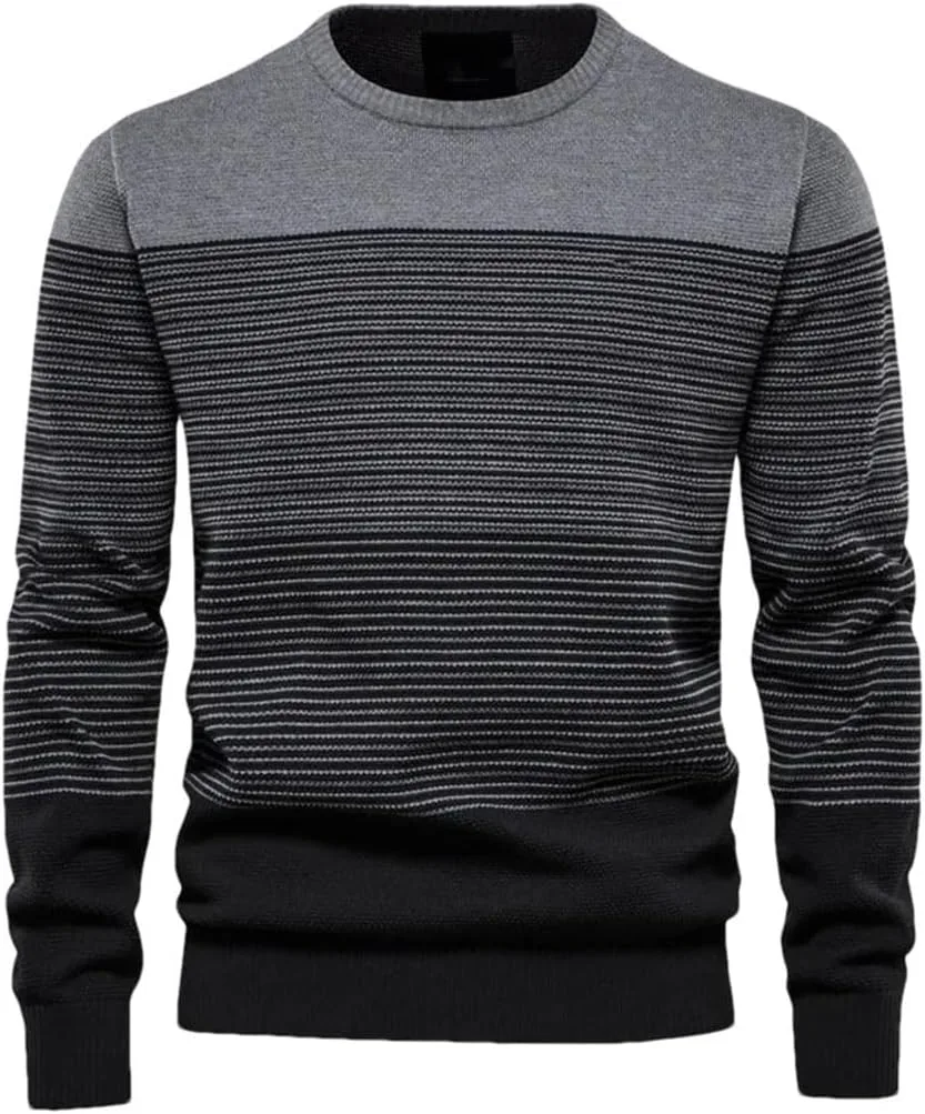 

Мужской повседневный свитер с круглым вырезом и полосками