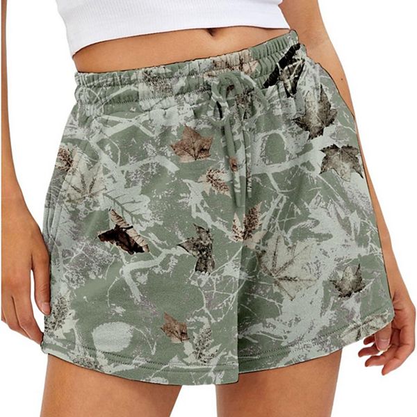 

Женские шорты casual с принтом листьев, эластичные шорты для отдыха с кулиской Clearflower, Army Green