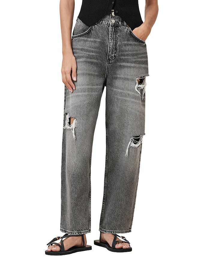 

Джинсы Daisy High Rise Barrel в потертом сером цвете ALLSAINTS, Джинсы Daisy с высокой талией Barrel в цвете «выбеленный серый» ALLSAINTS