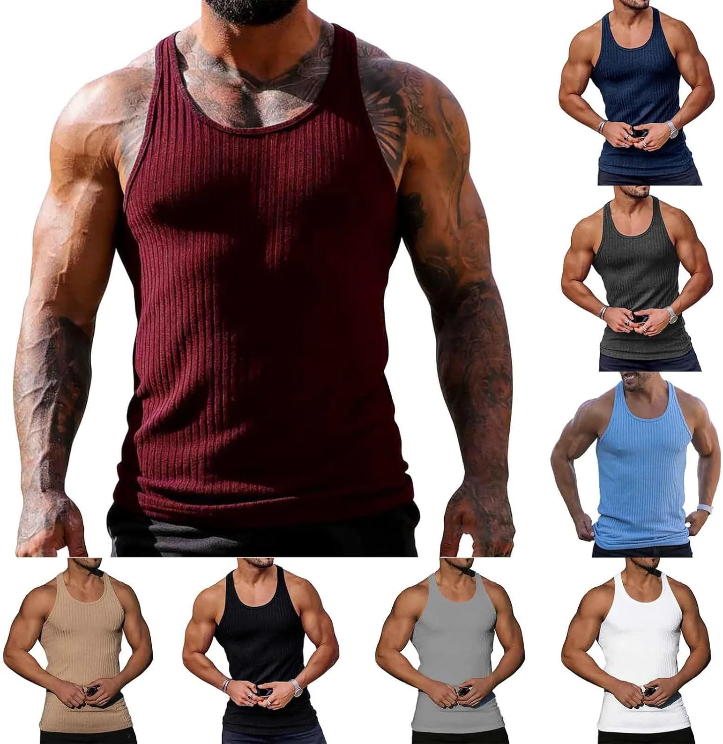 

Мужской рифленый майка Casual для тренировок без рукавов 2026 лето легкая мягкая Lmdudan