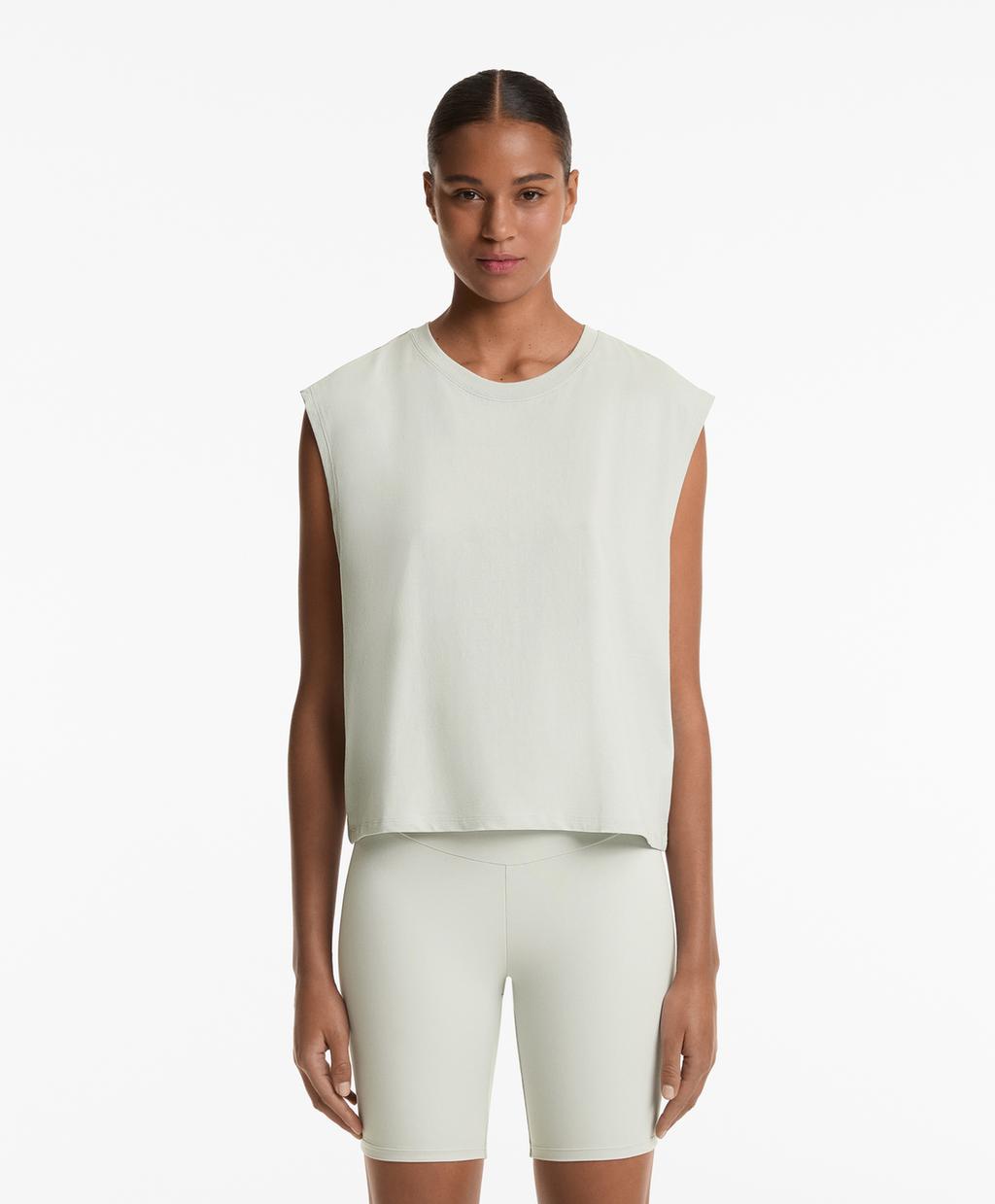 

Бесшовная футболка без рукавов из хлопчатобумажной смеси Oysho, цвет Pale Aqua Green