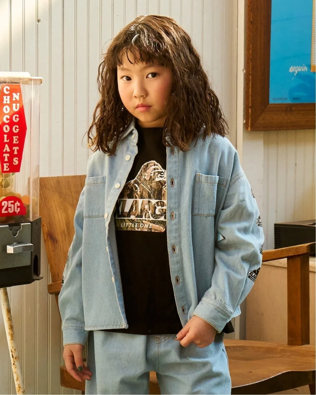 Джинсовая рубашка с длинными рукавами и нашивкой с логотипом XLARGE KIDS, Light Blue