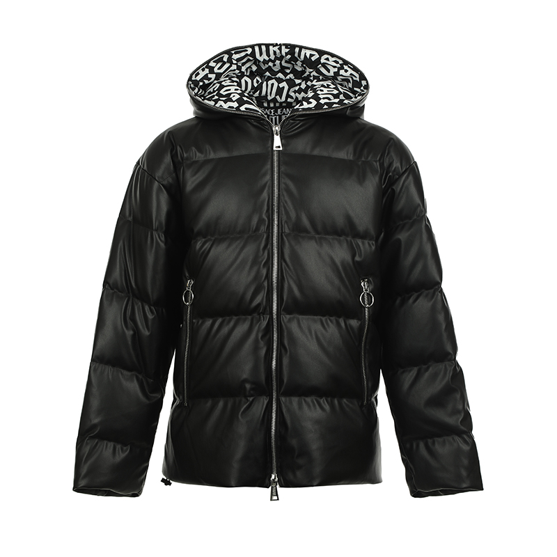 

VERSACE JEANS COUTURE Куртка с капюшоном на синтепоне из искусственной кожи, Black