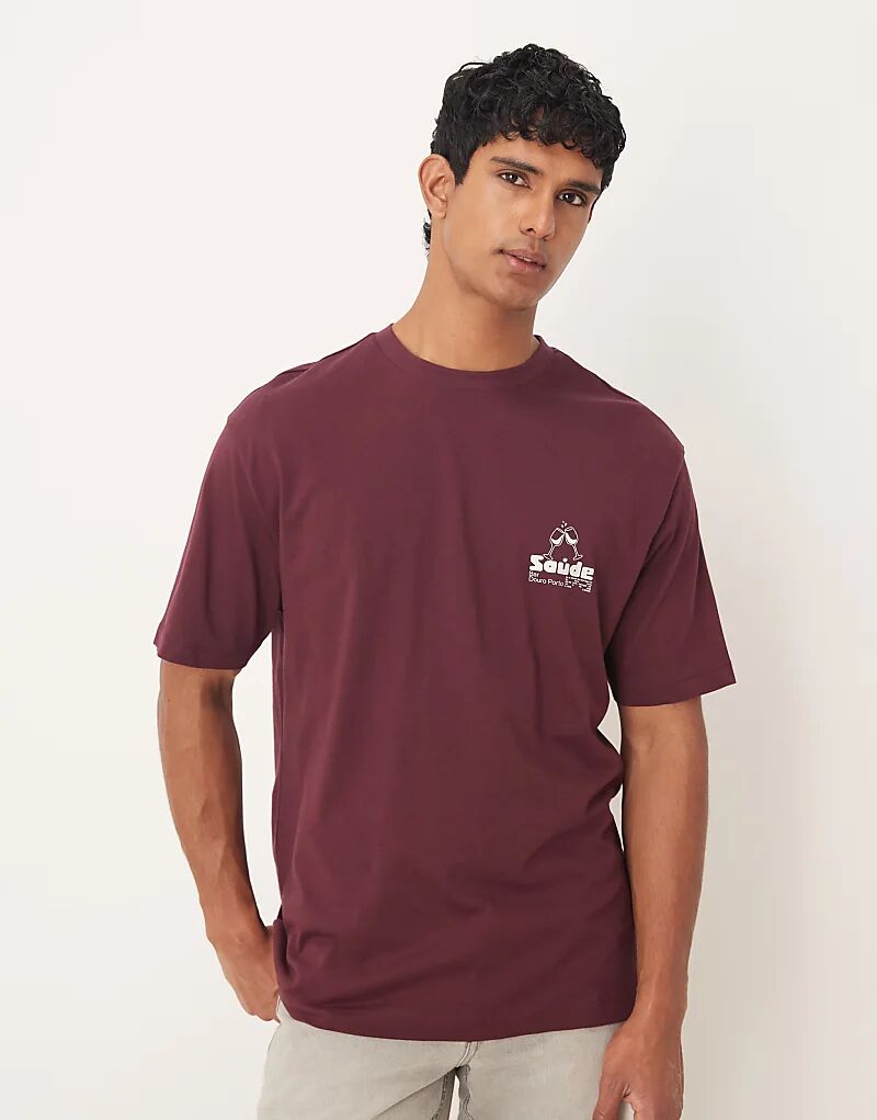 

Свободная футболка ASOS DESIGN со стеклянным принтом бордового цвета