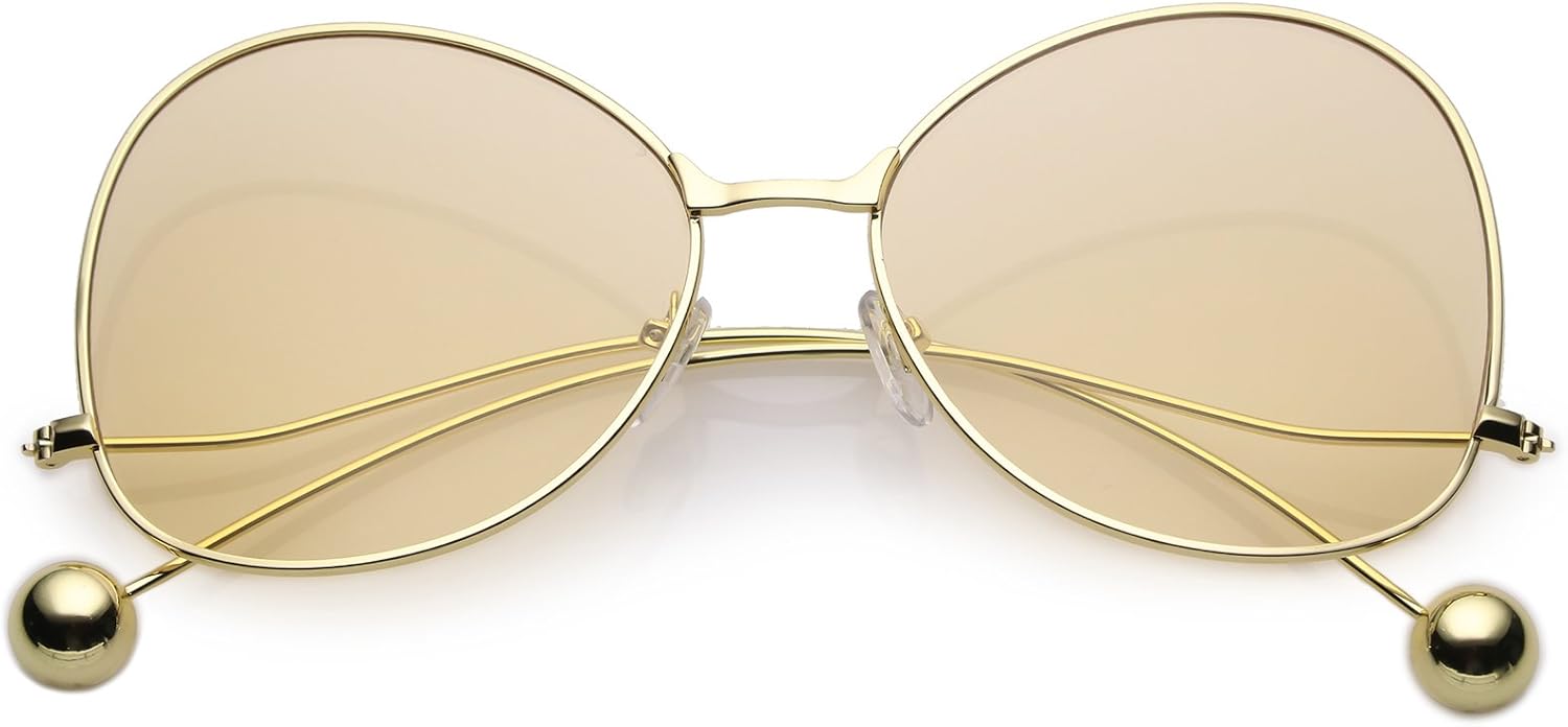 

zeroUV - Женские солнцезащитные очки с тонкими изогнутыми металлическими дужками, шаровидными акцентами, плоскими линзами, оправой «бабочка», диаметр линз 56 мм, Gold / Peach