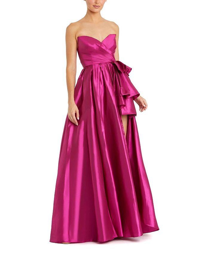 

Платье из тафты без бретелек с оборкой Mac Duggal, розовый