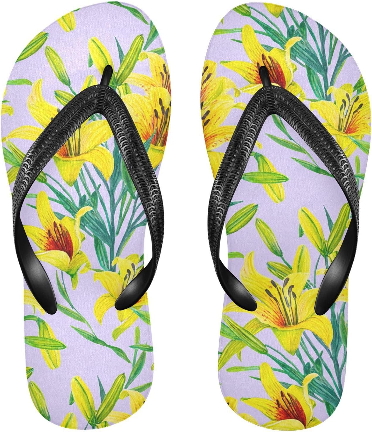 

Желтые сланцы с цветком лилии, пляжные шлепанцы, резиновые нескользящие летние тапочки для женщин и мужчин Sinestour