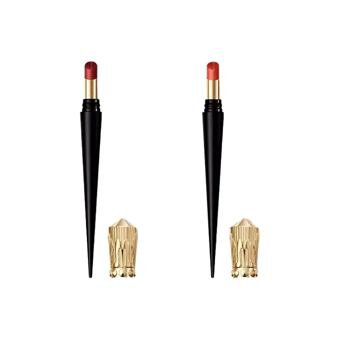 Christian Louboutin CL Narrow High Heel Lip Balm Black Tube Помада, увлажняющая матовая, 2 г, подарок на день рождения, 147L Vintage Red Pear+545L Cream Orange