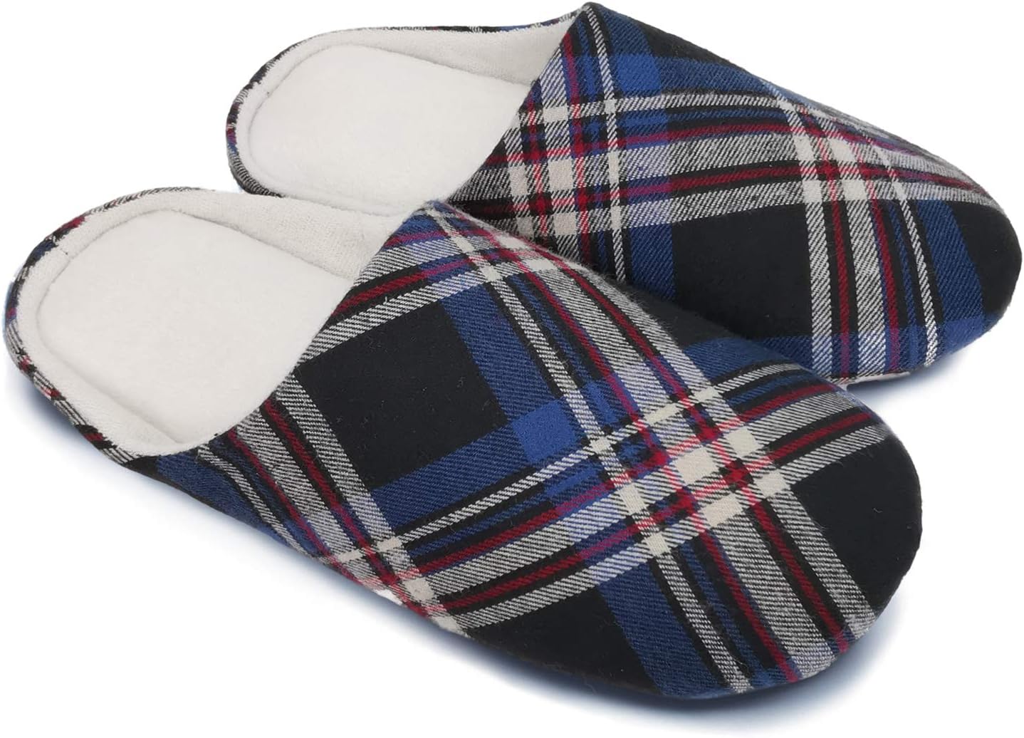 

Мужские и женские домашние тапочки ofoot из хлопка с мемори-пеной, для спальни, слипоны, клетчатый ретро-стиль, противоскользящая резиновая подошва, черный